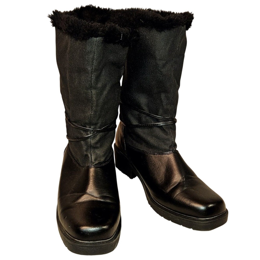 Weatherproof Women's Black Pull-on Winter Boots Size 9M Mid-Calf Lined 2" Heel